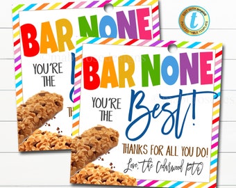Müsliriegel Geschenkanhänger, Lehrer Mitarbeiter Mitarbeiter Schule Anerkennung Woche Geschenk, Bar keine Sie sind der Beste, Danke Tag, DIY bearbeitbare Vorlage