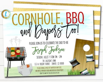Cornhole and BBQ Baby Shower Invitation Chalkboard Printable Baby Sprinkle Baby Q, Grill Couples Shower Bbq Party Invite, EDITABLE TEMPLATE