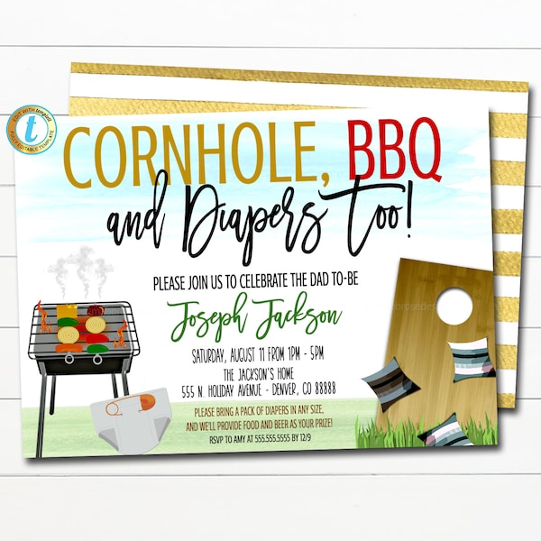 Cornhole and BBQ Baby Shower Invitation Chalkboard Printable Baby Sprinkle Baby Q, Grill Couples Shower Bbq Party Invite, EDITABLE TEMPLATE