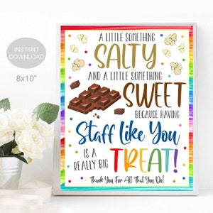 Appreciation Sign, Chocolate Popcorn Thank You Sign, Staff Employee School Appreciation Week Something Salty Sweet Treat Thank You Printable