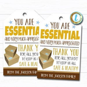 Essential Workers Appreciation Gift Tag, Thank You Gift Frontline Hero Package Grocery Food Delivery Service Driver DIY Editable Template