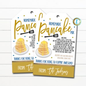 Pfannkuchen-Mix-Geschenkanhänger, druckbares Rezept-Tag, geheime Geschenkidee des Lehrer-Personals, Küchen-Gastgeber-Brunch-Leckerei-Label, DIY bearbeitbare Vorlage