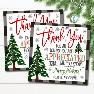 Christmas Thank You Gift Tags, Teacher Staff Employee Nurse Volunteer Staff Holiday Appreciation Tag, School pto pta DIY Editable Template
