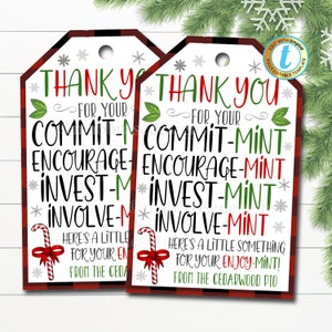 Christmas Thank You Mint Tags, Thank You Gift, School pto pta Volunteer Staff Employee Teacher Appreciation Gift Label DIY Editable Template
