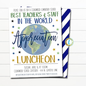 Teacher Appreciation Week Luncheon Invite, Best in the World Theme, Staff Employee Appreciation Invitation Party Printable EDITABLE TEMPLATE