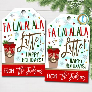 Etiquetas de regalo de Navidad, Etiqueta de regalo de tarjeta de café de Navidad FaLalala Latte, Papá Noel secreto, Enfermera de la escuela del personal docente empleado, Plantilla editable de bricolaje
