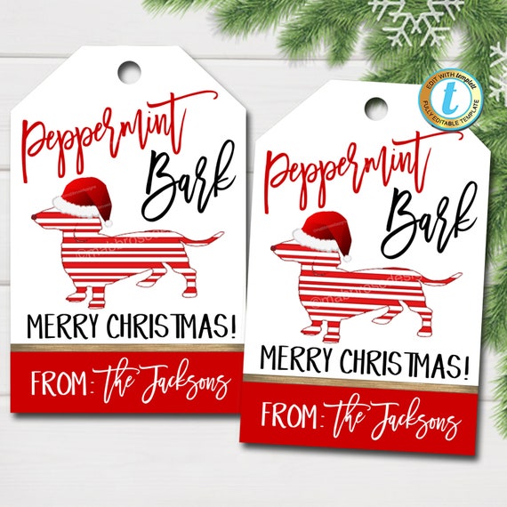 Christmas Peppermint Bark Gift Tags, Funny Holiday Candy Chocolate