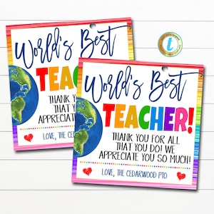 Worlds Best Teacher Appreciation Week Gift Tags, Employee Staff Nurse, Around the World Theme Thank You Gift Tags, DIY Editable Template
