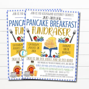 Editable Pancake Breakfast Fundraiser Flyer, Poster Set, pto pta, Church Community School Charity, Team Sports Benefit INSTANT DOWNLOAD