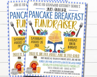 Editable Pancake Breakfast Fundraiser Flyer, Poster Set, pto pta, Church Community School Charity, Team Sports Benefit INSTANT DOWNLOAD