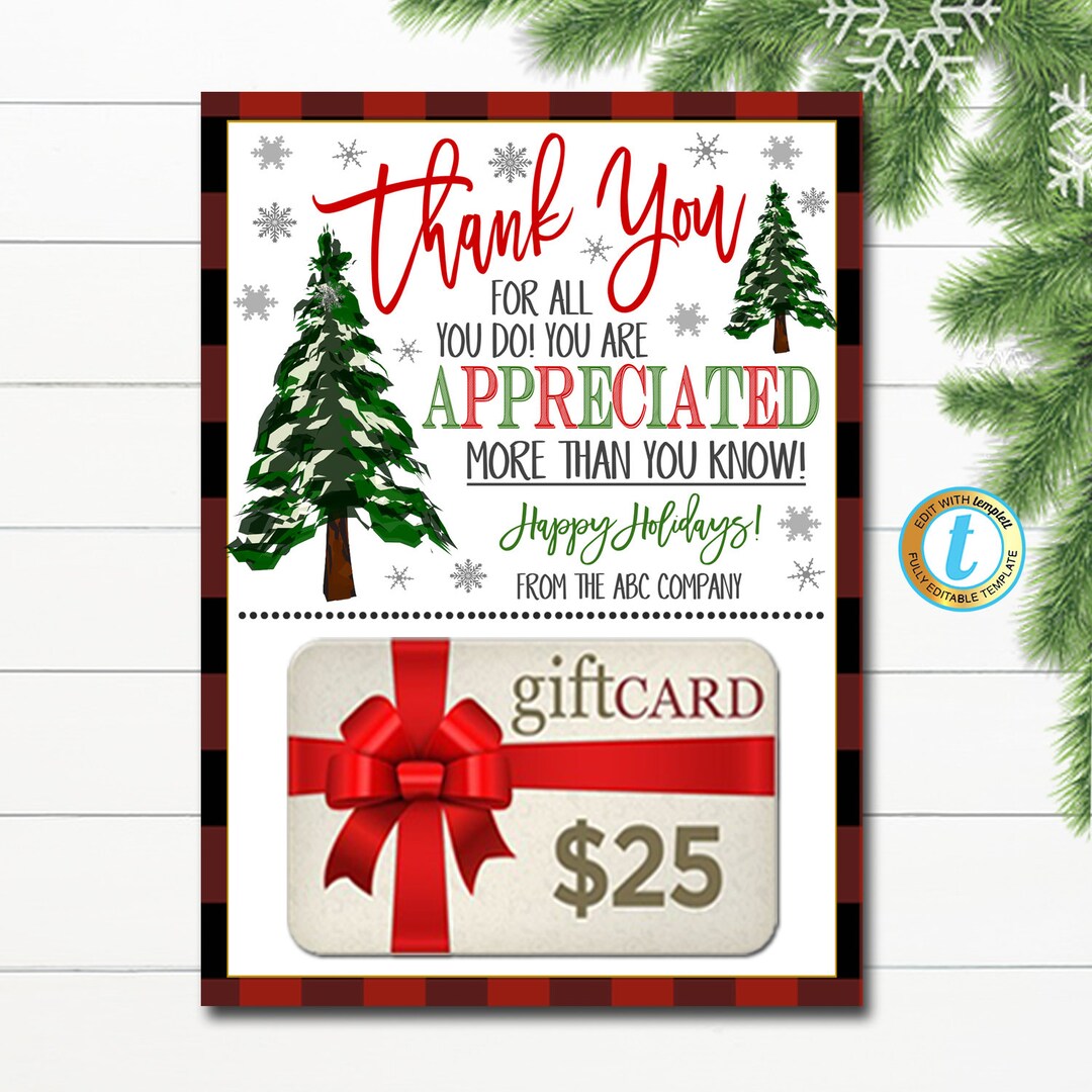 Christmas Thank You Gift Card Holder Teacher Staff Employee Nurse Volunteer Staff Holiday Appreciation School Pto Pta Editable Template Etsy