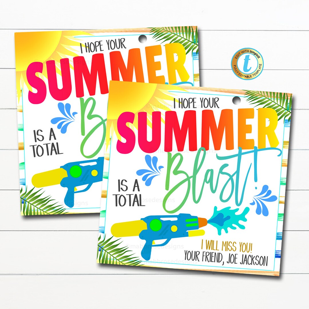 Water Gun Gift Tags, Hope Your Summer is a Blast Friends Kids Classroom