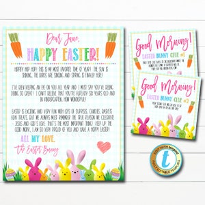 Juego de búsqueda del tesoro del conejito de Pascua, tarjetas de pistas imprimibles, carta de la mañana de Pascua para niños del conejito de Pascua, plantilla editable de descarga instantánea de bricolaje