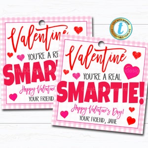 Etiquetas para presentes dos namorados, você é um verdadeiro Smartie! Etiqueta de doces de dia dos namorados para meninas, presente para sala de aula, professor, equipe de dia dos namorados, modelo editável faça você mesmo