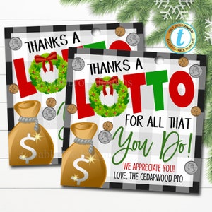 Etichette regalo della lotteria di Natale, Grazie mille per tutto quello che fai, Regalo di apprezzamento per le vacanze Infermiera del personale insegnante della scuola, Modello modificabile fai da te