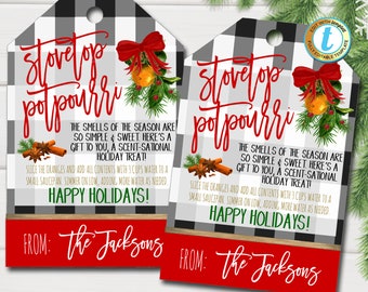 Etiquetas de regalo de popurrí de estufa, aroma navideño navideño, etiqueta de vela, idea de regalo para el personal del maestro de vacaciones, Papá Noel secreto, plantilla editable