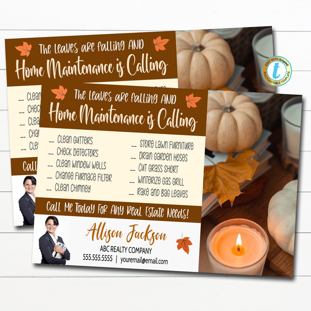Fall Real Estate Postcard, Fall Home Maintenance, Autumn Fall Real