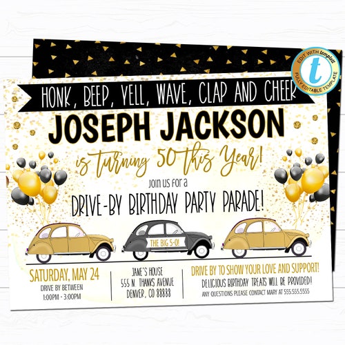 Drive by Birthday Invitation Instant Access Editable Etsy
