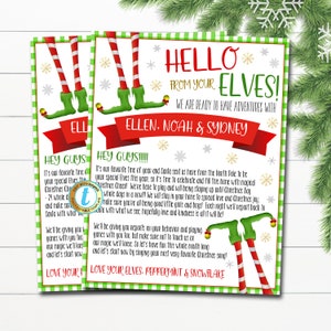 Carta de bienvenida de los elfos, Hola de la carta de llegada de los elfos, estamos de regreso Archivo digital imprimible de Elf Christmas, PLANTILLA EDITABLE DIY