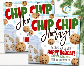 Christmas Cookie Thank You Gift Tags, Xmas Appreciation Employee Teacher Staff Nurse, Chip Chip Hooray Happy Holidays, Editable Template