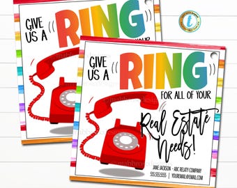 Realtor Pop By Tags, Give Us a Ring for Your Real Estate Needs, Referral Marketing Gift Idea, Phone Call Card Printable, Editable Template