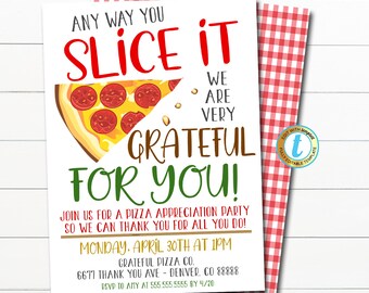 Pizza Appreciation Invitation, Teacher Staff Nurse Employee Appreciation Week, Pizza Party Invite, School Pto Pta, DIY Editable Template