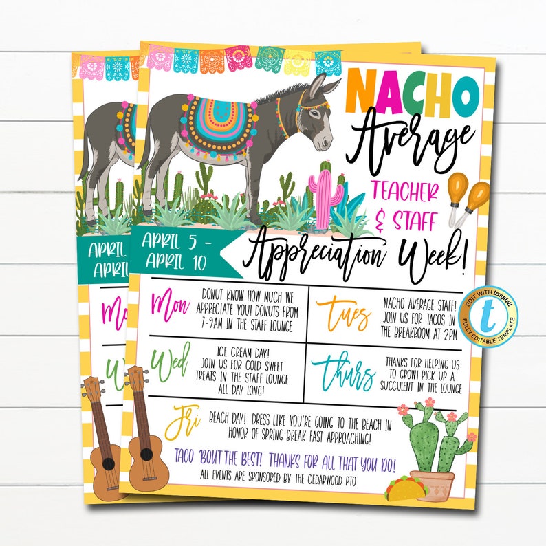 EDITABLE Nacho Average Teacher Appreciation Week Itinerary Flyer ...