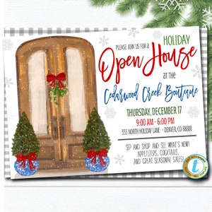 Vakantie Open Huis uitnodiging, Kerst Boutique Shopping Event Ginger Jar Zuidelijke stijl kleine bedrijven, DIY bewerkbare sjabloon, downloaden