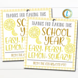 Etiqueta de regalo de limones, gracias fácil exprimido de limón, regalo de la semana de agradecimiento, profesor de personal de compañero de trabajo voluntario de agradecimiento, plantilla editable
