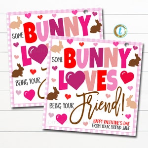 Valentinstag Geschenkanhänger, ein Hase liebt es, Dein Freund zu sein! Valentinstag Freund Vorschule Snack Tag Klassenzimmer Schullehrer, bearbeitbare Vorlage