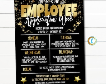 Employee Appreciation Week Itinerary, Superstar Employee Staff, Company Work Event Schedule, Thankful Grateful Printable EDITABLE TEMPLATE