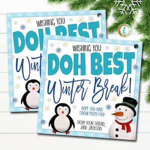 Winter Break Gift Tags, Holiday Play Dough Tags, Birthday Favors, Printable Snow Label, Kids Friend classroom Toy Tag, Editable Template