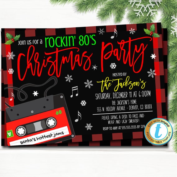 Christmas Party Invitation, 80's Rockin Holiday Party Retro