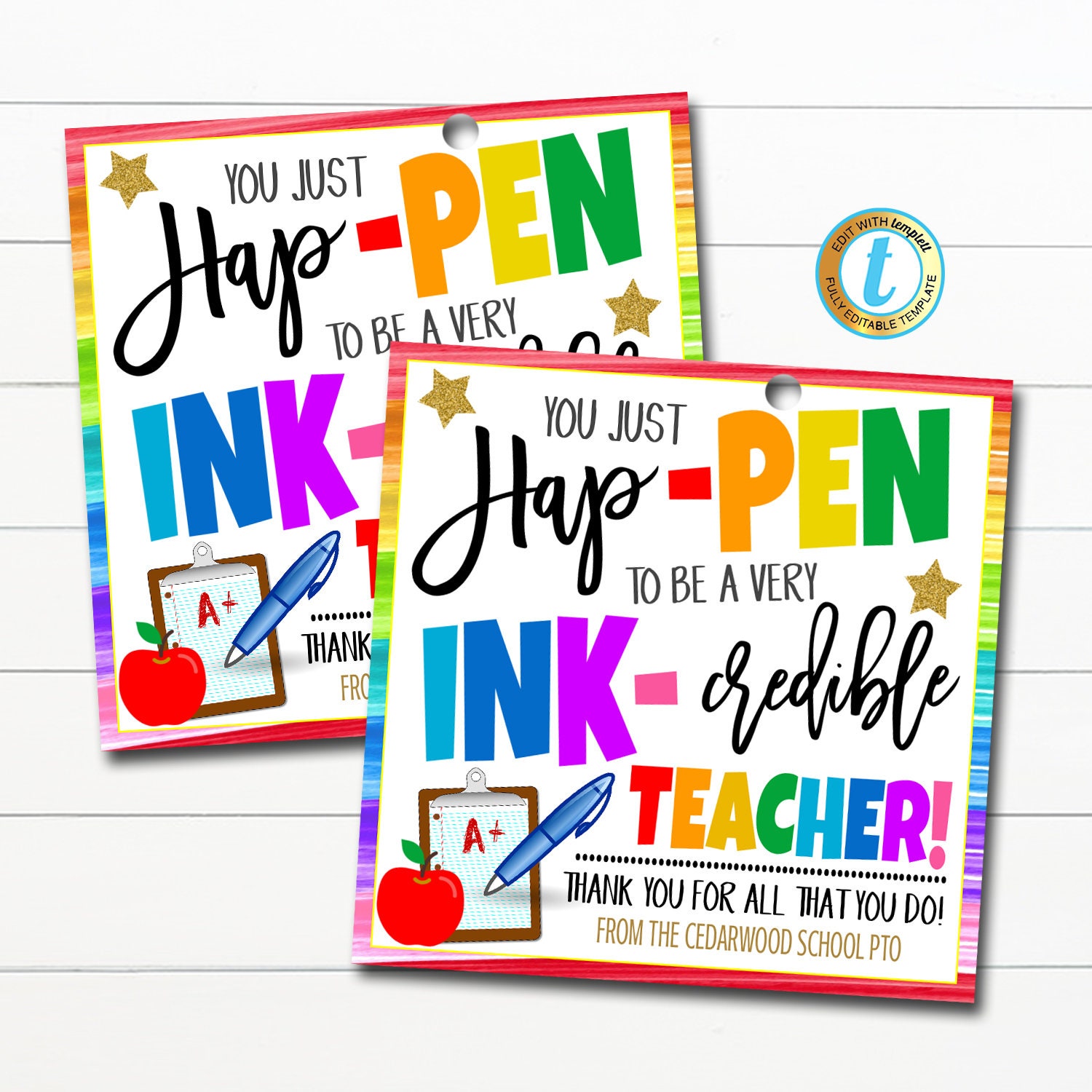 Pen Thank You Gift Tags Happen to Be Inkcredible Teacher Etsy España