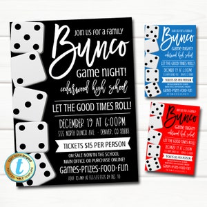 Bunco Night Flyer, Bunco Dice Party Einladung, Familienspielabend, Schulkirche Pto Pta Fundraiser, bearbeitbare Vorlage DIY digitaler Download
