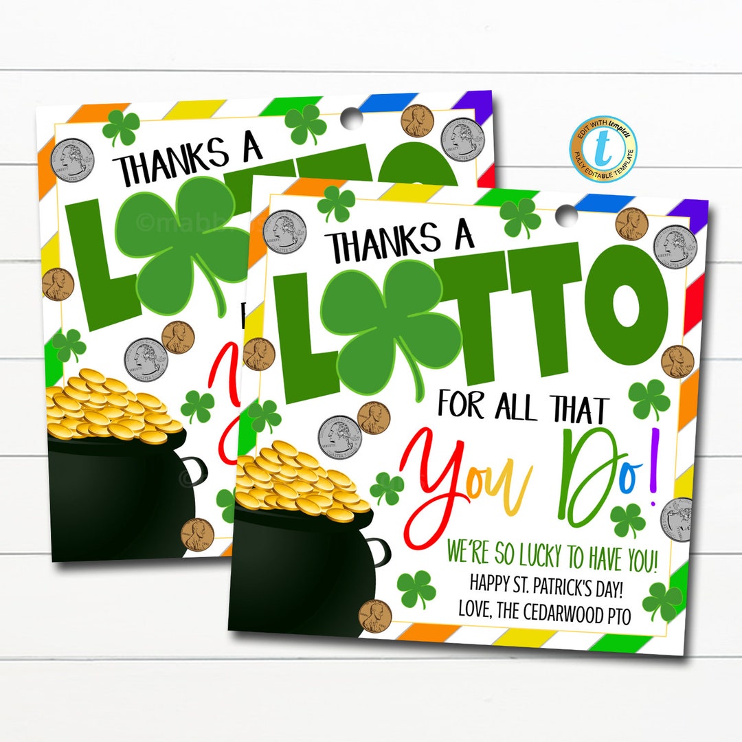 Sticker Patrick Thanks St. Patrick's Day Appreciation Gift Tags, Thanks a Lotto for All You Do ...