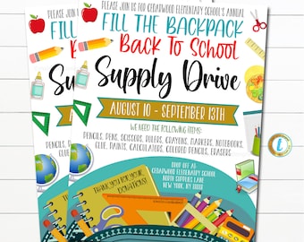 EDITABLE School Supply Drive Flyer, Printable PTA PTO Flyer, School Supplies Fundraiser Poster, Back To School Invite, School Donation