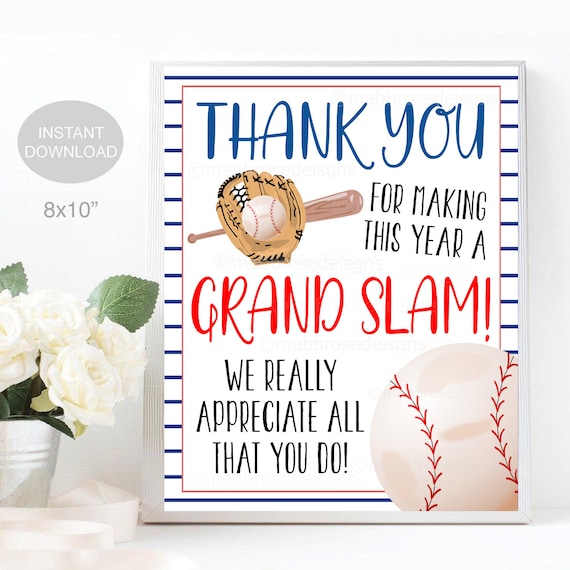 Baseball Teacher Appreciation Week Printable Sign Volunteer Employee Staff Nurse, Grand Slam Year Thank You Party Decor, INSTANT DOWNLOAD