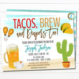 Tacos and Beer Baby Shower Invitation, Dad Diaper Party, Watercolor Printable Baby Sprinkle Fiesta Couples Shower Invite, EDITABLE TEMPLATE