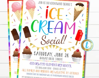 EDITABLE Ice Cream Social Flyer, Teacher Appreciation Week, Printable Ice Cream Fundraiser Party Invite, Church School pta pto, Digital File