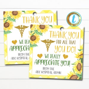 Nurse Appreciation Gift Tag, Thank You Frontlines Worker, Medical Hospital Staff Doctor Gift, Nurse Appreciation Week DIY Editable Template