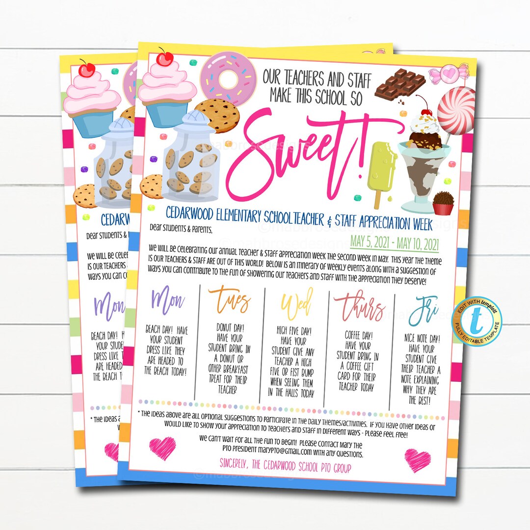 Candy Sweet Theme Teacher Appreciation Week Itinerary, You're the ...