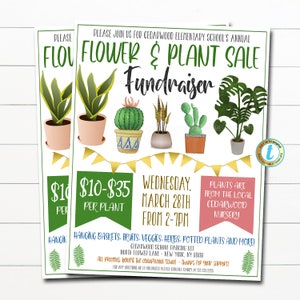 Ulotka na zbiórkę funduszy na sprzedaż kwiatów i roślin, festiwal Spring Fling, Garden School Church Pto Pta, zbiórka funduszy na Dzień Matki Plant Flower, EDYTOWALNA