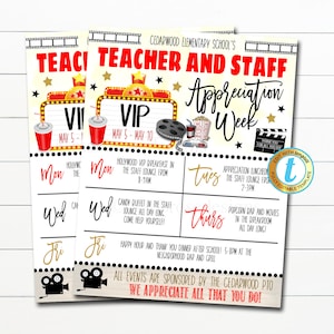 Hollywood Teacher Appreciation Week Itinerary Flyer Movie Theme You&#39;re A Star, Appreciation Week Schedule Events Printable EDITABLE TEMPLATE