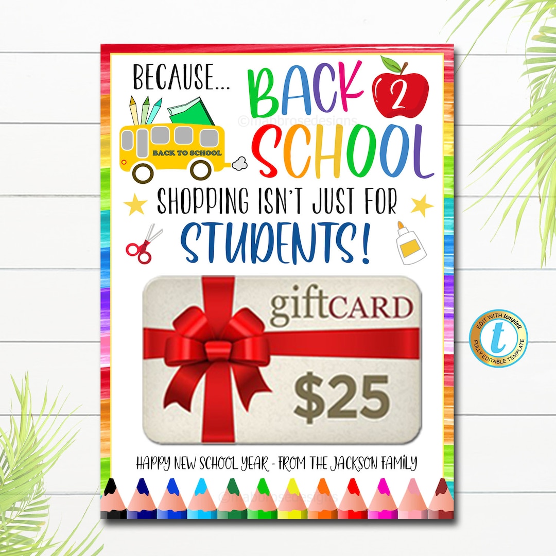 Back to School Printable Gift Card Holder, School Supply Gift Card