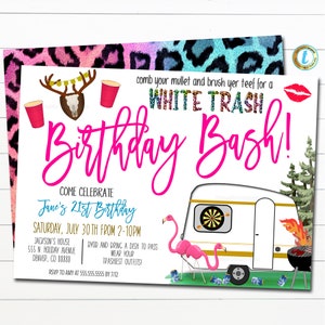 White Trash Bash Invitation, Summer Redneck Hootenanny Birthday Invite, 21st Birthday Girl Beer Trailer Park Party Digital EDITABLE TEMPLATE