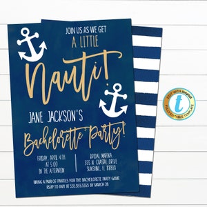 Nautical Bachelorette Party Invite, Let&#39;s get Nauti Girls Coastal Beach Boat Party, Digital Bridal Invite INSTANT DOWNLOAD Editable Template