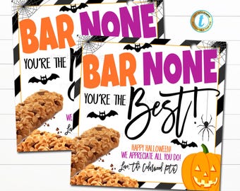 Halloween-Müsliriegel-Geschenkanhänger, Lehrer-Angestellte-Schule-Herbstanerkennung, Bar Keine, du bist der Beste, danke Geschenkanhänger, bearbeitbar
