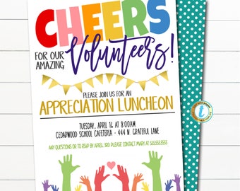 Volunteer Appreciation Invitation, Cheers to Our Volunteers Appreciation Week, Breakfast Lunch Invite, School Pto Pta, DIY Editable Template