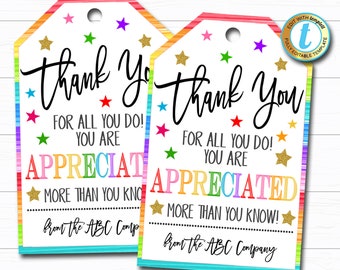 Thank You Gift Tags, Teacher Staff Employee Nurse Volunteer Staff Appreciation Week, You&#39;re a Star, School pto pta DIY Editable Template